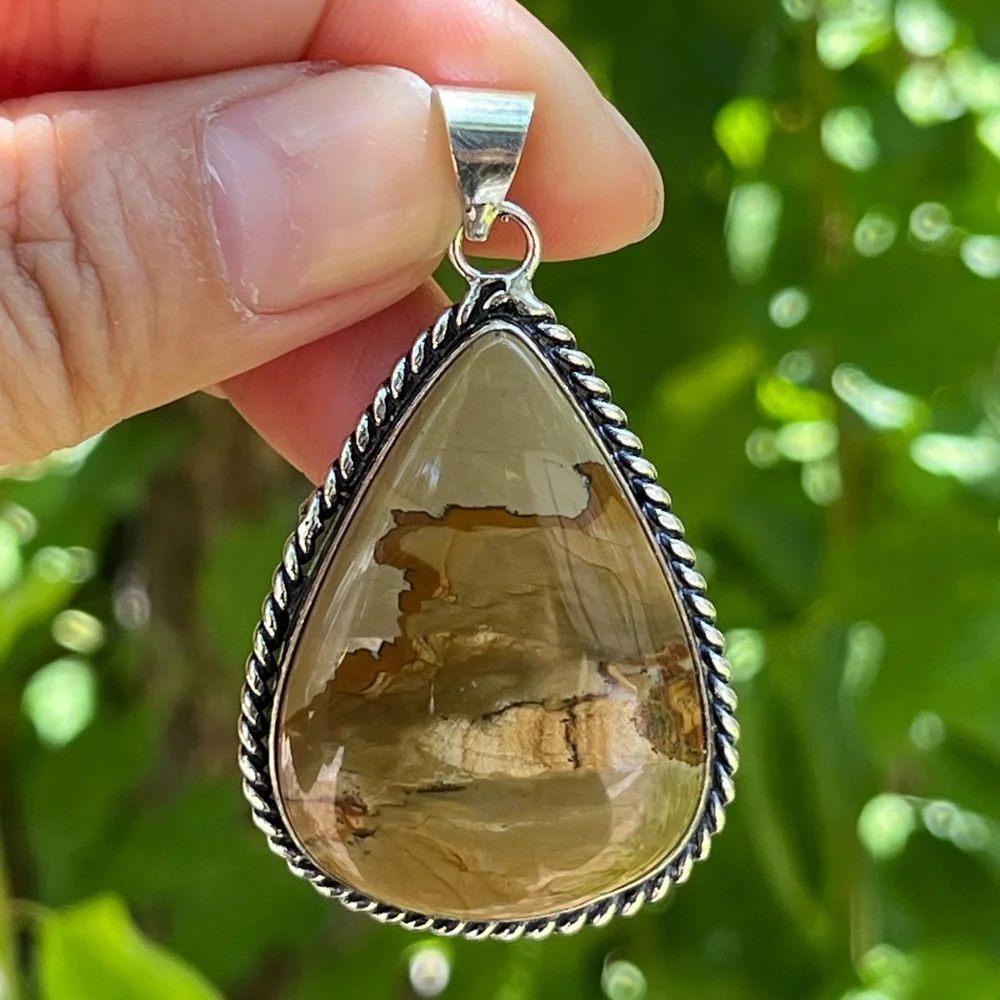 925‎ silver plated scenery picture jasper pendant